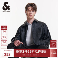 杰克·瓊斯（JACK&JONES）男裝春秋寬松皮衣舒適簡(jiǎn)約時(shí)尚純色潮流休閑外套短款上衣PU夾克男 E40 黑色 版型偏大，卡碼拍小 2XL 190