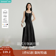 茵曼（INMAN）章若楠同款歐若風(fēng)法式吊帶連衣裙2025夏季新品女裝淡鵝黃色裙子 黑色 M