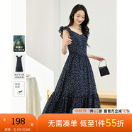 梵希蔓法式氣質(zhì)波點(diǎn)吊帶連衣裙女裝夏季2025年新款顯瘦飛飛袖長(cháng)裙 A1869 藏青花色 L
