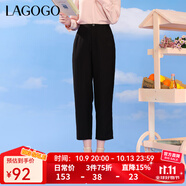 LAGOGO黑色直筒寬松百搭休閑褲女拉谷谷夏季新款高腰氣質九分褲 黑色(W1) S