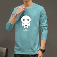 以純（YISHion）潮牌上衣服白黑色印花男士學生休閑秋季體恤大碼純棉長袖圓領(lǐng)T恤 長袖卡通人湖藍色 M