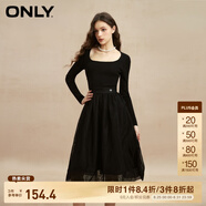 ONLY時(shí)尚復(fù)古U領(lǐng)高腰長(zhǎng)袖中長(zhǎng)款連衣裙女|123107041 E39 黑美人 XS (155) 76A