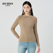 深呼吸DEEP BREATH女裝坑條打底純羊毛針織衫女A301124 燕麥 S (2)