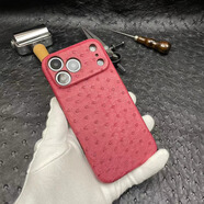 尚絢適用蘋(píng)果17promax手機殼天然鴕鳥(niǎo)皮私人手工定制外殼iPhone17pro新款輕奢商務(wù)防摔保護套 【紅色-全包-精孔】 蘋(píng)果 17 Air