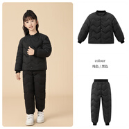 米詩德小學(xué)生羽絨內(nèi)膽套裝羽絨服2025秋冬新款輕薄保暖白鴨絨校服內(nèi)穿馬 波浪線黑色套裝外套+褲子 110cm建議買大一碼 均碼