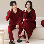 富信康結婚情侶睡衣新婚套裝春秋季大紅色睡裙純棉男女喜慶本命年家居服 GLQ-66238 L 女-【高160-168-重90-120】