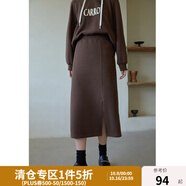 獨束大碼女裝抽繩連帽衛(wèi)衣套裝女秋冬新款胖mm百搭半身裙兩件套 咖色半裙 M