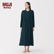 無(wú)印良品（MUJI）女式 人字紋紗織連衣裙女裝裙子長(cháng)裙 25年秋季純棉連身裙FD1M9C5A 深藏青色 L (165/88A)