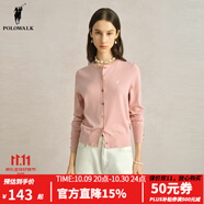 POLOWALK女士針織衫2024秋季新款純色簡(jiǎn)約圓領(lǐng)長(zhǎng)袖開衫女打底衫 粉紅 XL (170)