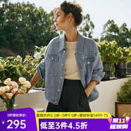 Olrain歐芮兒小香風(fēng)牛仔短外套女裝秋季新款寬松重工提花上衣 牛仔藍(lán) XL