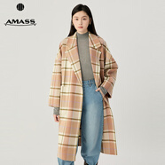 阿瑪施（AMASS）女裝簡(jiǎn)潔大氣廓形長(cháng)款大口袋純羊毛雙面呢大衣外套女5400952 卡其格 XS (1碼)