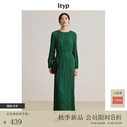 旅途原品ltyp 綠野仙蹤手工捏褶連衣裙 優(yōu)雅時(shí)尚燈籠袖長(zhǎng)裙女秋 森林綠 L
