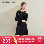 西遇（Westlink）法式水鉆領(lǐng)口小香風針織連衣裙2025秋季單排扣氣質(zhì)通勤中長裙 黑色 M (160)