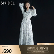 SNIDEL秋冬甜美碎花系帶收腰百褶雪紡連衣裙SWFO245033 淺藍(lán)色 S （0）