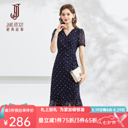 經(jīng)典故事（JANE STORY）高級感法式雪紡連衣裙女2025新款夏季復(fù)古茶歇裙氣質(zhì)v領(lǐng)碎花裙子 M73深藍(lán)白花 M