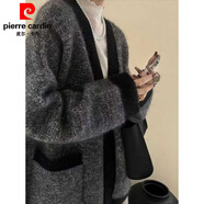 皮爾卡丹老錢(qián)風(fēng)深灰色混織V領(lǐng)大毛衣開(kāi)衫慵懶感寬松針織外套2025春季 圖片色 S
