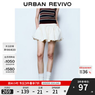UR2025春季新款女撞色線拼接木耳邊超寬松花苞半裙UYU550034 米白 (偏短有內(nèi)襯) M (M-L)