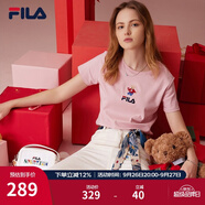 斐樂（FILA）官方女士短袖T恤夏印花運動女裝針織短袖套頭衫小熊T刺繡上衣 麥町粉-PK S 160/80A