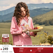 兩三事梵高文藝 熱戀花束 2025春季新款森女風(fēng)繡花布拼接長(cháng)袖襯衫女 玫瑰粉 M