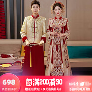 枝己秀禾服新娘婚紗2025新款情侶結(jié)婚中式禮服古裝嫁衣敬酒服鳳冠霞帔 231109（僅女裝） XL