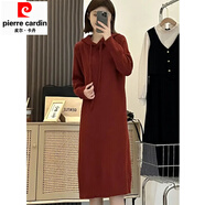 皮爾卡丹（pierre cardin）長(cháng)款打底針織連衣裙女秋冬新款配大衣內搭寬松慵懶連帽衛衣毛衣裙 紅色【加長(cháng)款110公分左右】 【高端品質(zhì)加厚現貨】 M 建議95-110斤