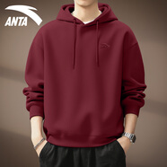 安踏連帽衛衣男2025秋冬季新款寬松休閑百搭運動(dòng)上衣加絨保暖長(cháng)袖外套 8702S-7安可拉紅【常規款】 2XL (185)