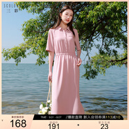 三彩大碼女裝2025夏新款翻領(lǐng)連衣裙中袖開叉松緊腰簡約寬松高腰胖MM