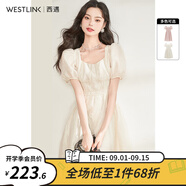西遇法式連衣裙女2025年夏季新款方領(lǐng)收腰中長款茶歇溫柔系公主裙 杏色 S