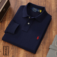 POLO SPORT美國代購保羅男士長(cháng)袖POLO衫男RL純棉翻領(lǐng)小馬標修身時(shí)尚休閑上衣 寶藍紅標 2XL 建議205-235斤