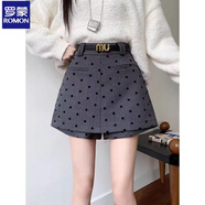 羅蒙西裝灰色波點(diǎn)半身裙褲裙女2025新款大碼胖高腰短裙褲顯瘦短褲 灰色 S 80-90