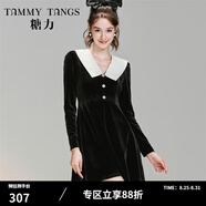 糖力【商場(chǎng)同款】冬季新款黑色絲絨連衣裙女 黑色 S
