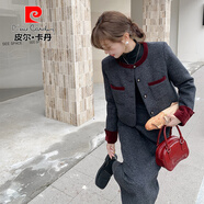 皮爾卡丹感小香風(fēng)灰色羽絨套裝裙女2025冬季新款毛呢外套半身裙兩件套 深灰色 羽絨內(nèi)膽上衣+半身裙 L