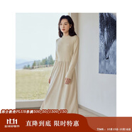 茵曼法式燈芯絨連衣裙秋冬女裝高領(lǐng)長袖A擺針織中長裙子 悠蘭杏- M
