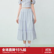樂(lè )町韓系甜美蛋糕長(cháng)裙少女感純棉半身裙基礎好穿長(cháng)裙 嬰兒藍（現貨） S