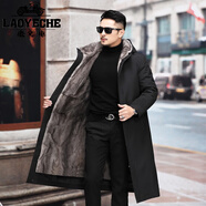 老爺車(chē)中長(cháng)款派克服男士冬季皮草貂內膽棉衣皮毛一體可拆卸貂皮大衣外套 灰色大長(cháng)款 毛衣袖+可拆卸內膽 L 建議105-120斤