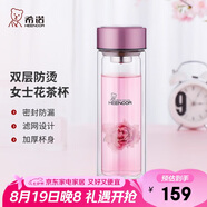 希諾雙層玻璃杯家用辦公水杯女高顏值過(guò)濾泡茶杯子X(jué)N-9505桃紅 220mL
