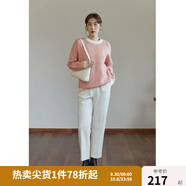 獨束大碼女裝減齡撞色圓領(lǐng)毛衣女秋冬新款胖mm顯瘦百搭套頭上衣 粉色(dy) XL