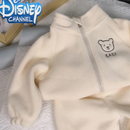 迪士尼（Disney）兒童嬰兒秋冬款衣服雙面奧利絨加厚套裝小童寶寶洋氣保暖兩件套 BABY-米白色【兩件套】 90 建議身高75-85CM