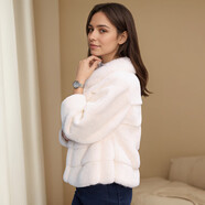 BESNOS意大利品牌進(jìn)口裘皮短款水貂毛外套冬季新款七分袖皮草貂皮大衣女 白色 XL