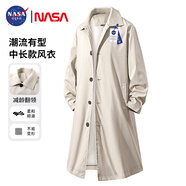 NASA GISS官方潮牌中長(cháng)款風(fēng)衣男女同款休閑寬松青年垂感百搭外套男 卡其 S
