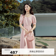 伊芙麗（eifini）伊芙麗2023春裝新款新中式國(guó)風(fēng)盤扣設(shè)計(jì)精致鏤空泡泡袖碎花連衣裙 灰粉 S 155