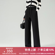 顏域通勤顯瘦闊腿褲2024早春新款褲子寬松直筒褲黑色高腰休閑褲女 黑色 M
