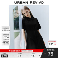 UR夏季新款女裝通勤風(fēng)壓褶修身短袖棉質(zhì)連衣裙UWU740075 正黑 M