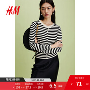 H&M【徐若晗同款】女裝毛針織衫秋慵懶短款打底衫m(xù)iu系薄開衫0579541 黑色/條紋 XL 170/116