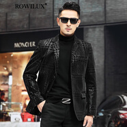 ROWILUX羅威奢品真皮皮衣男士秋季綿羊皮西裝夾克修身休閑單皮西服外套薄 黑色 L 170