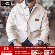 馬登工裝 法式獵裝夾克男純棉白色牛仔上衣大口袋復(fù)古休閑外套潮 米白色 （寬松偏大） XL