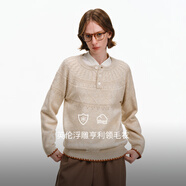 PCLP亨利領(lǐng)撞色邊毛衣秋冬季新品國潮費爾島寬松百搭時(shí)尚針織衫 米白 L