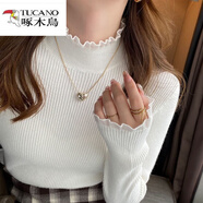 啄木鳥（TUCANO）蕾絲打底衫女秋冬2025新款加絨加厚半高領(lǐng)毛衣修身木耳領(lǐng)針織衫 白色【#1】 加絨 L 【建議100-110斤】