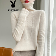 花花公子（PLAYBOY）2025休閑新品羊.毛衫女堆堆領(lǐng)毛衣鏤空提花羊.絨衫高領(lǐng)針織打底 原絨米 【原版】官方旗艦版 S