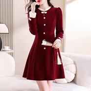 黛娜婭（Dainaya）旗袍女2025春秋新款大碼女裝中國風(fēng)日常改良復古漢服連衣裙 1631 安哥拉紅 M